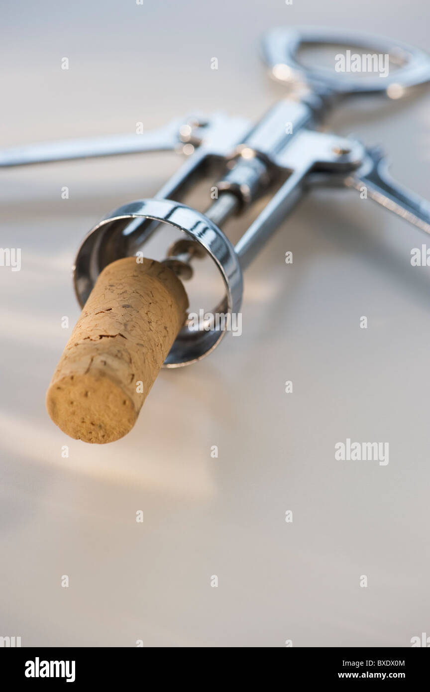 Cork on corkscrew Stock Photo Alamy