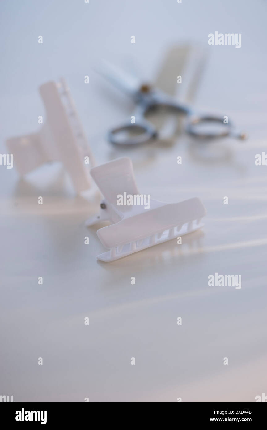 Hair clips and scissors Stock Photo Alamy
