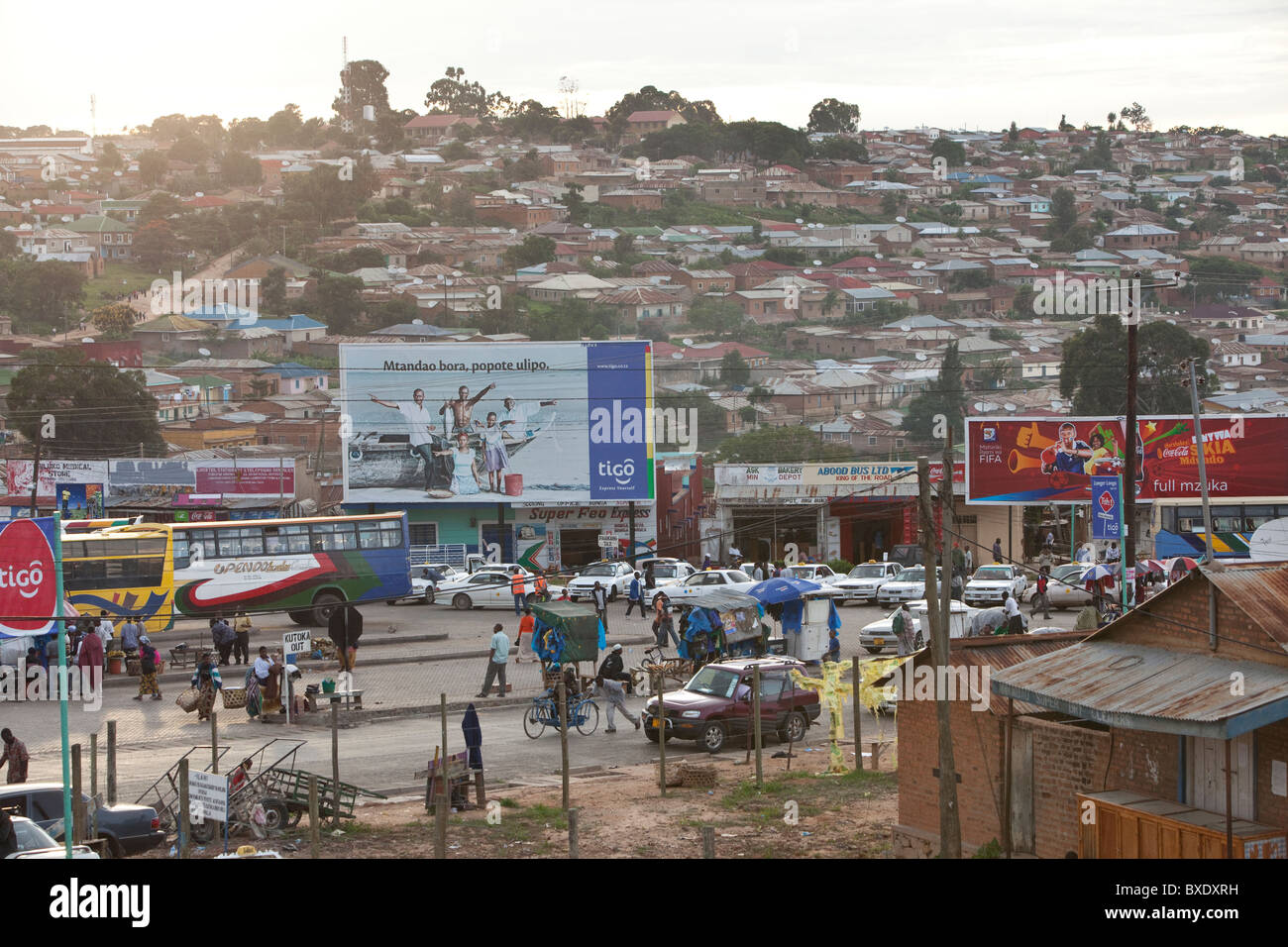 Scene from the central bus stand in Iringa town, Tanzania, East Africa. Stock Photo