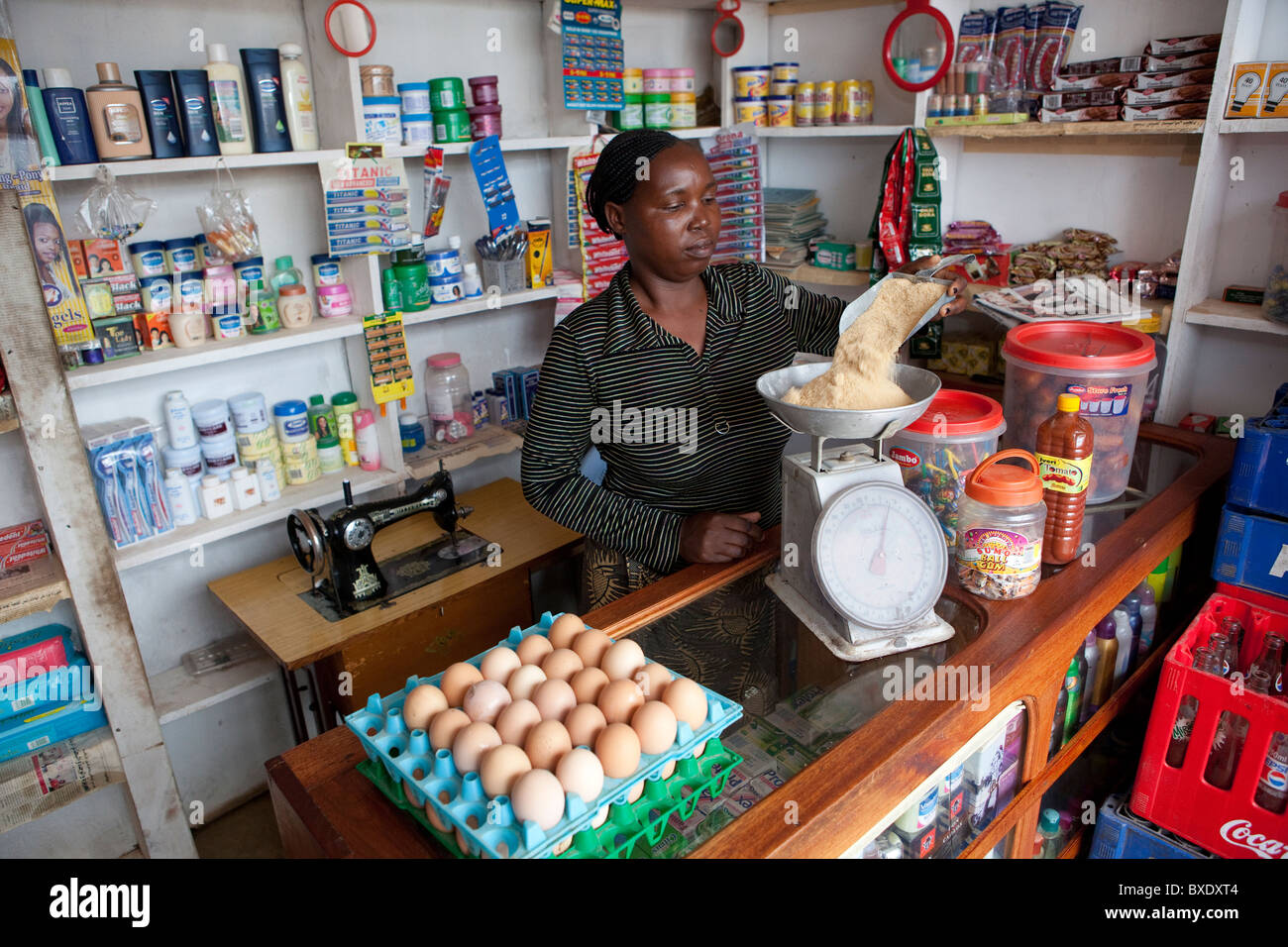 Ms. Lillian Michael Nyanza has a small shop in Iringa, Tanzania, East Africa. Stock Photo