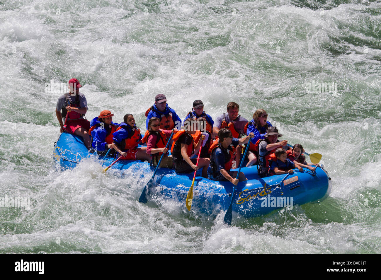 White Water Rafting on the Sand River near Jackson Hole, Wyoming, USA. Stock Photo