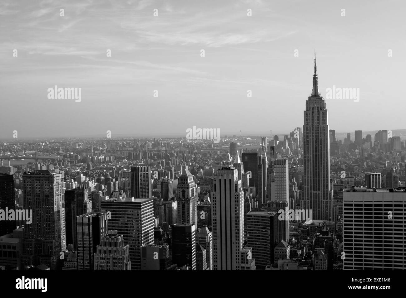 View of NY city skyline with Empire State Building from the Rockefeller Center - 'Top of the Rock'. Stock Photo