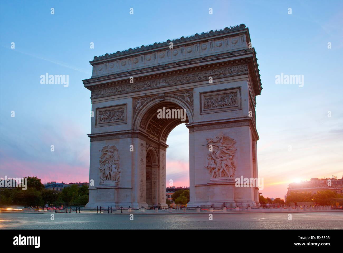 Paris, Arc de Triomphe at Sunset Stock Photo