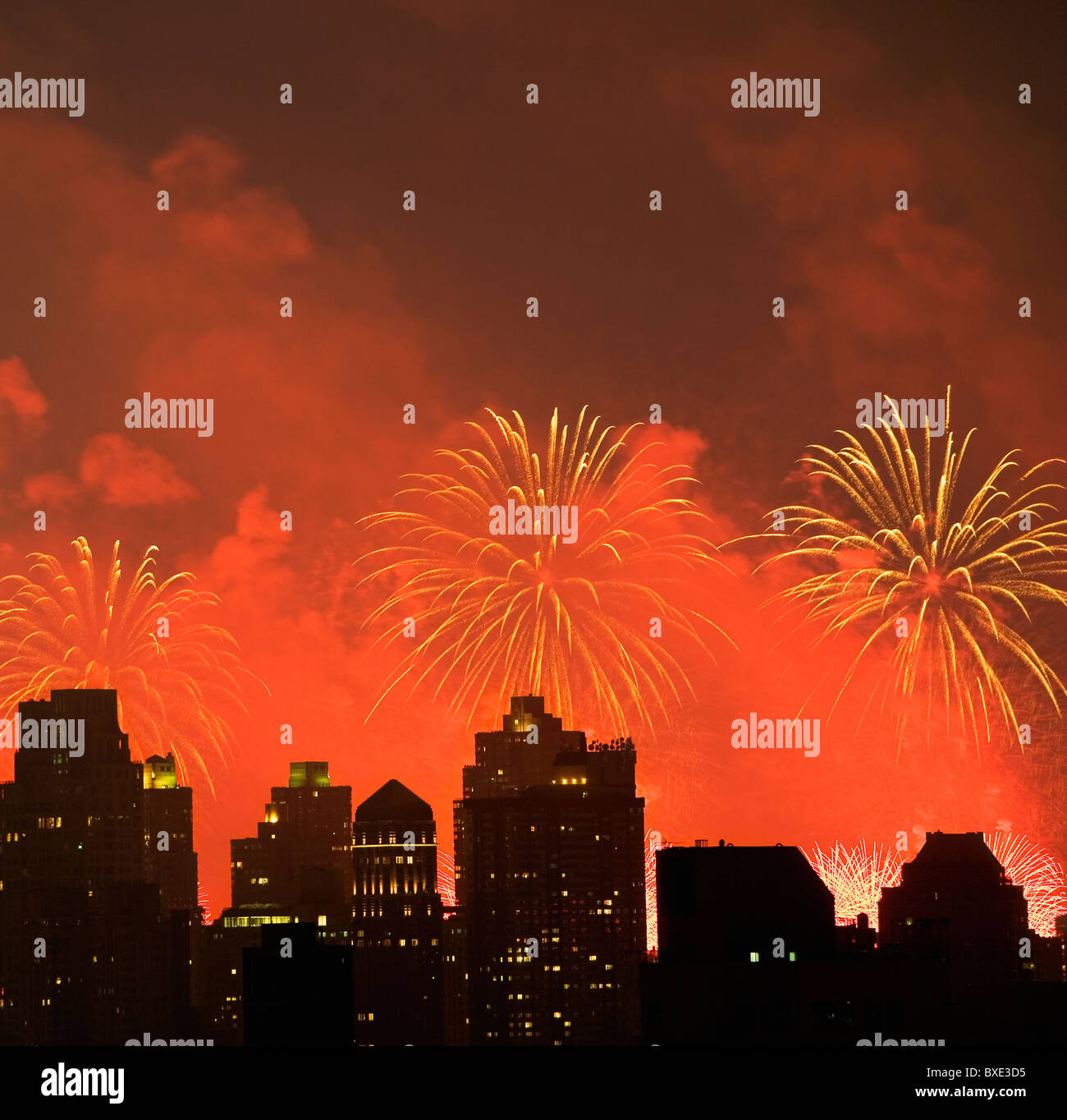 Fireworks over New York City skyline Stock Photo Alamy