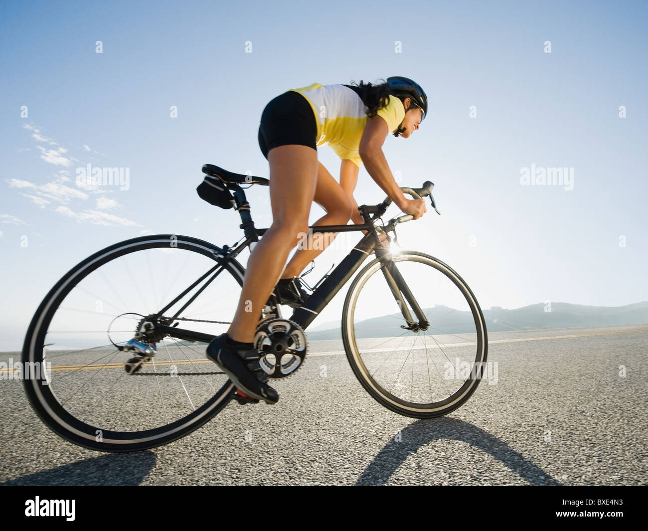 Cyclist road riding Stock Photo