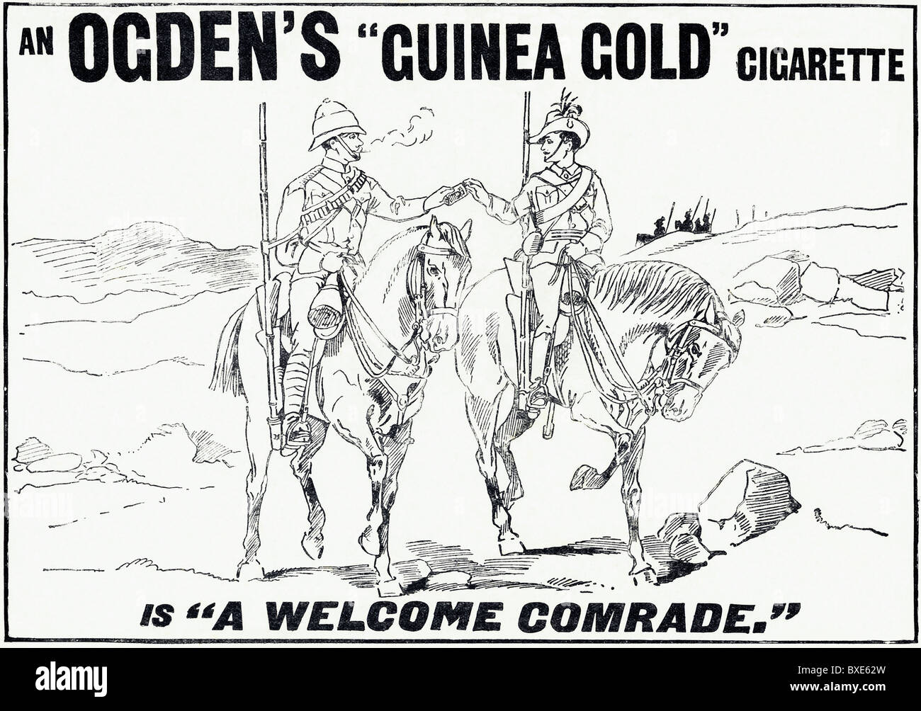 Victorian advert for Ogden's Guinea-Gold cigarettes circa 1900 featuring Boer of War soldiers Stock Photo