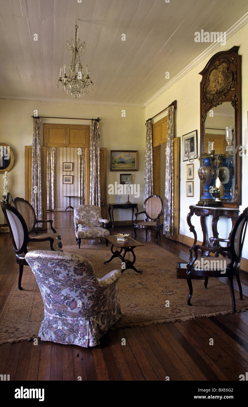 Living Room or Salon Interior of Eureka (built 1830) Colonial House, Villa or Mansion and Museum, Moka, Mauritius Stock Photo