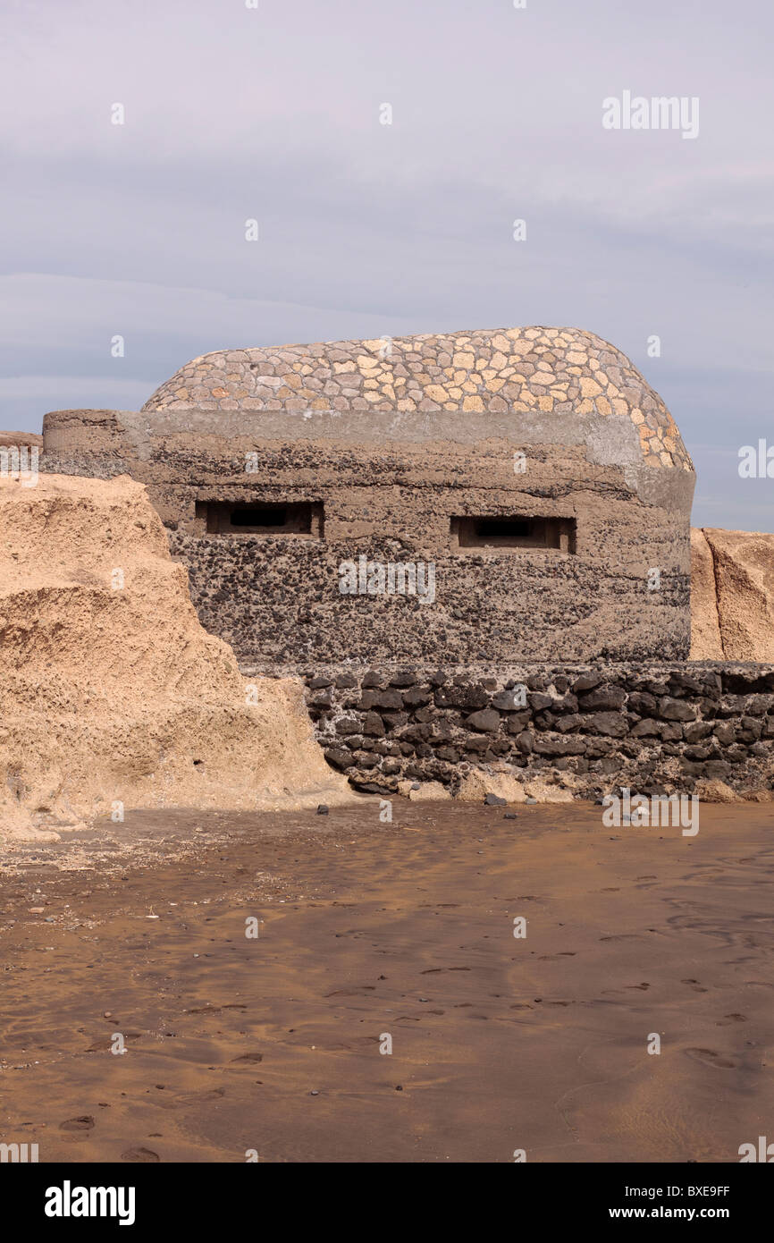 Old WW2 bunker on the beach at El Medano in Tenerife Canary Islands Spain Stock Photo