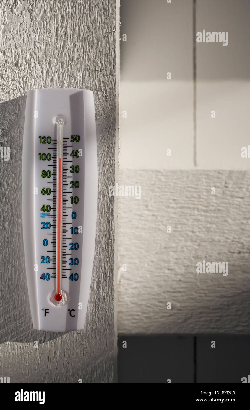 Thermometer on wall Stock Photo
