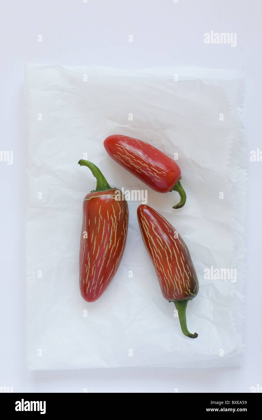 Three spicy fresno peppers Stock Photo Alamy