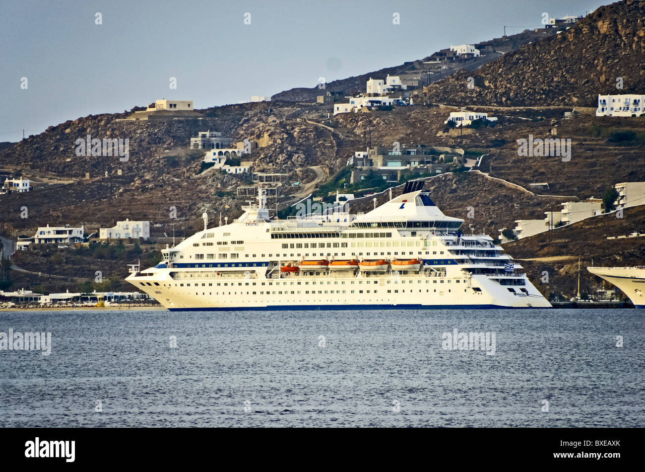 Louis Cruises cruise ship Cristal moored at Mykonos Cyclades Islands in Greece Stock Photo