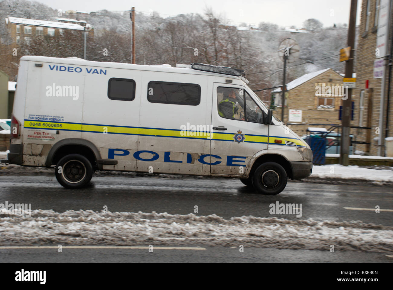police video van in the snow Stock Photo