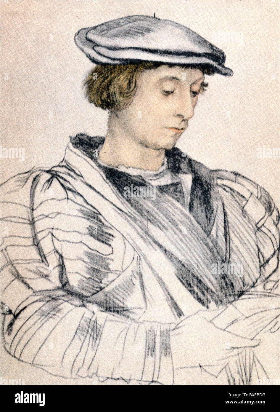 Sketch by Hans Holbein the Younger; John More, son of Sir Thomas More, 1527; Colour Illustration; Stock Photo