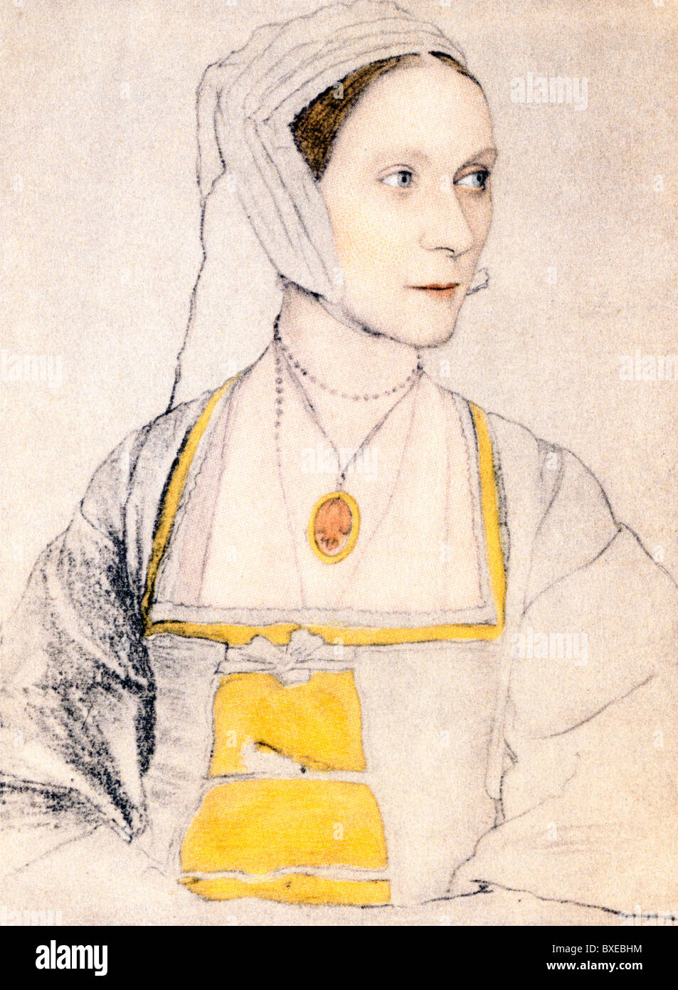 Sketch by Hans Holbein the Younger; Cecily Heron, youngest daughter of Sir Thomas More, 1527Colour Illustration; Stock Photo