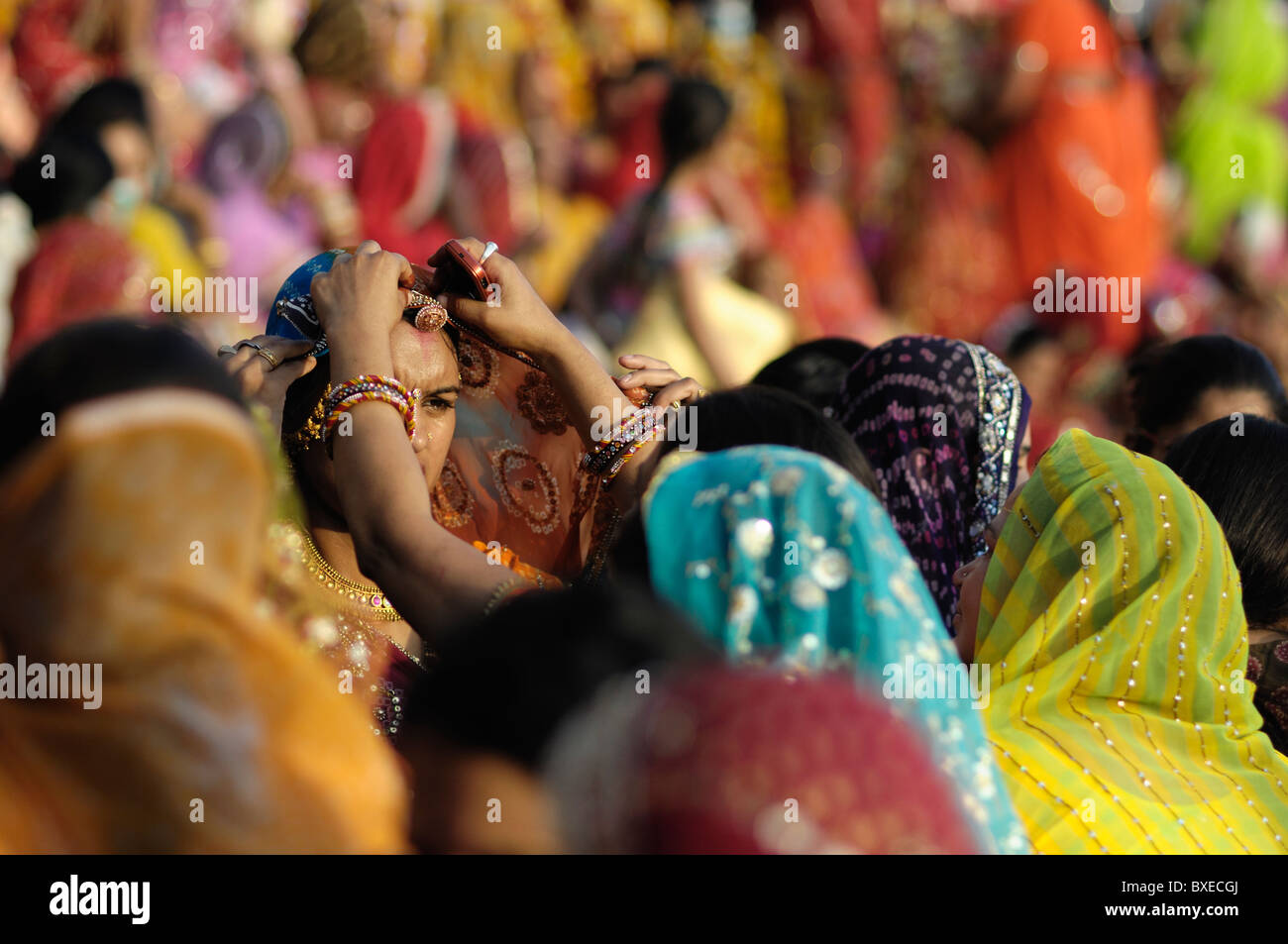 Last minute preparations at Ganguar festival in India. Stock Photo