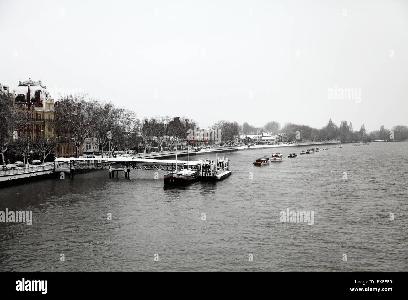 Putney Bridge covered in snow. London Stock Photo