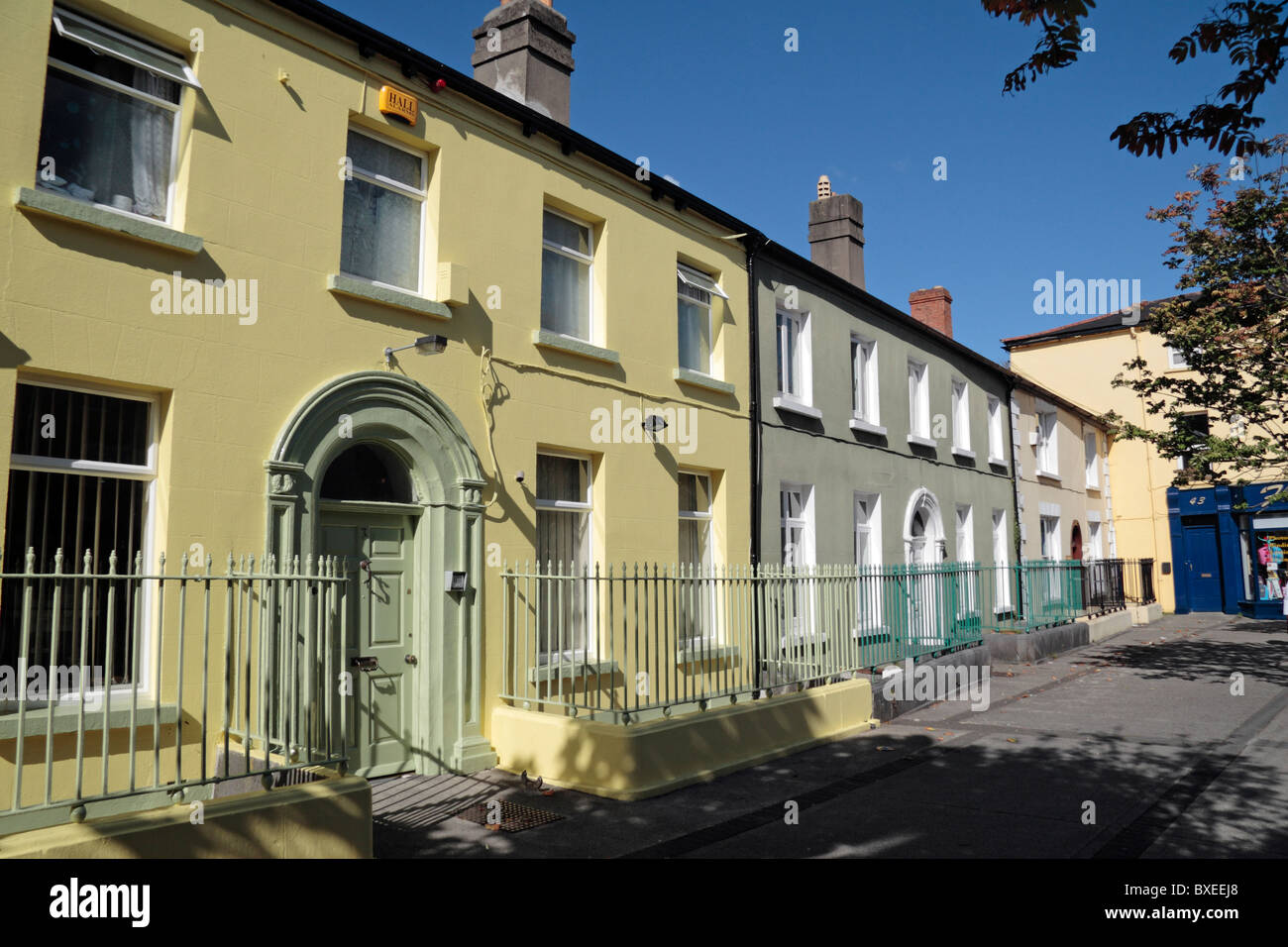 A line of brightly coloured homes in Clonmel, County Tipperary, Ireland