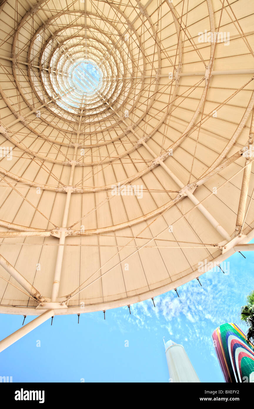 Interior of the white towers in the Avenue of Europe, Expo 92, Seville, Spain Stock Photo