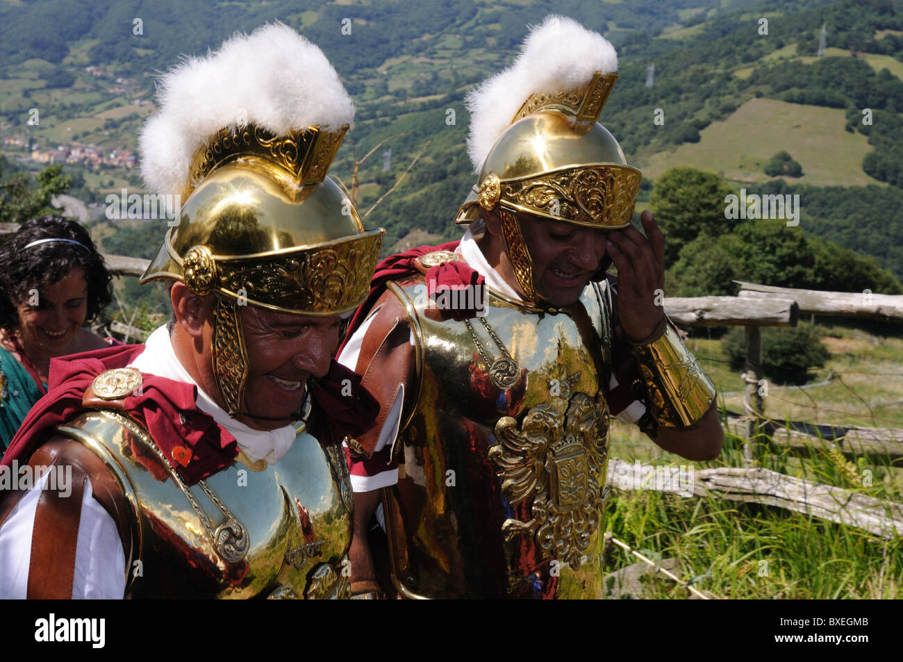Roman legionnaires walking ' Astur-Roman Festival of  La Carisa '  CARABANZO  Asturias SPAIN. Stock Photo