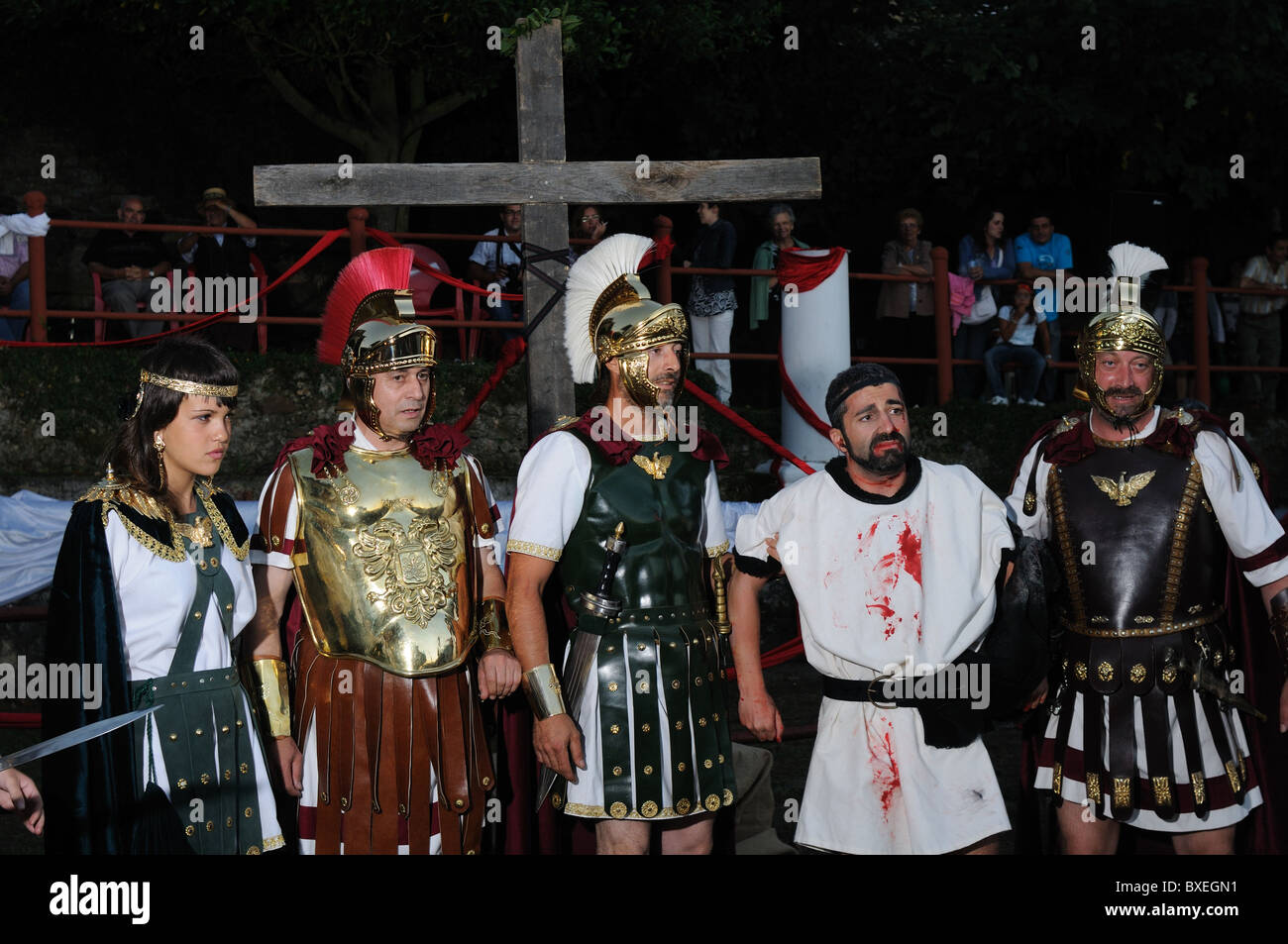 Cruxifixión of Astur by the Romans  ' Astur-Roman Festival of  La Carisa '  CARABANZO  Asturias SPAIN. Stock Photo