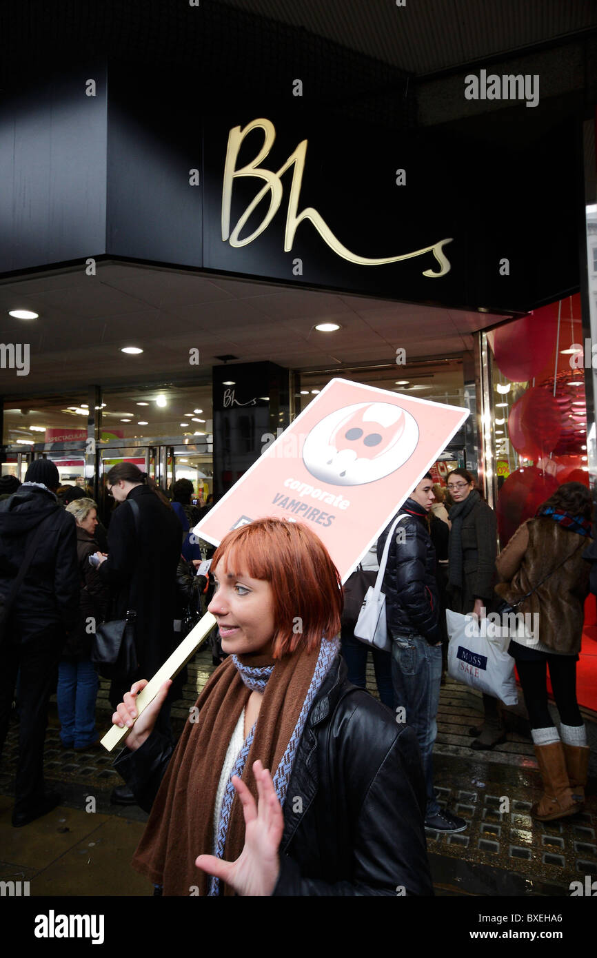 Female protester outside Bhs Oxford street London Stock Photo