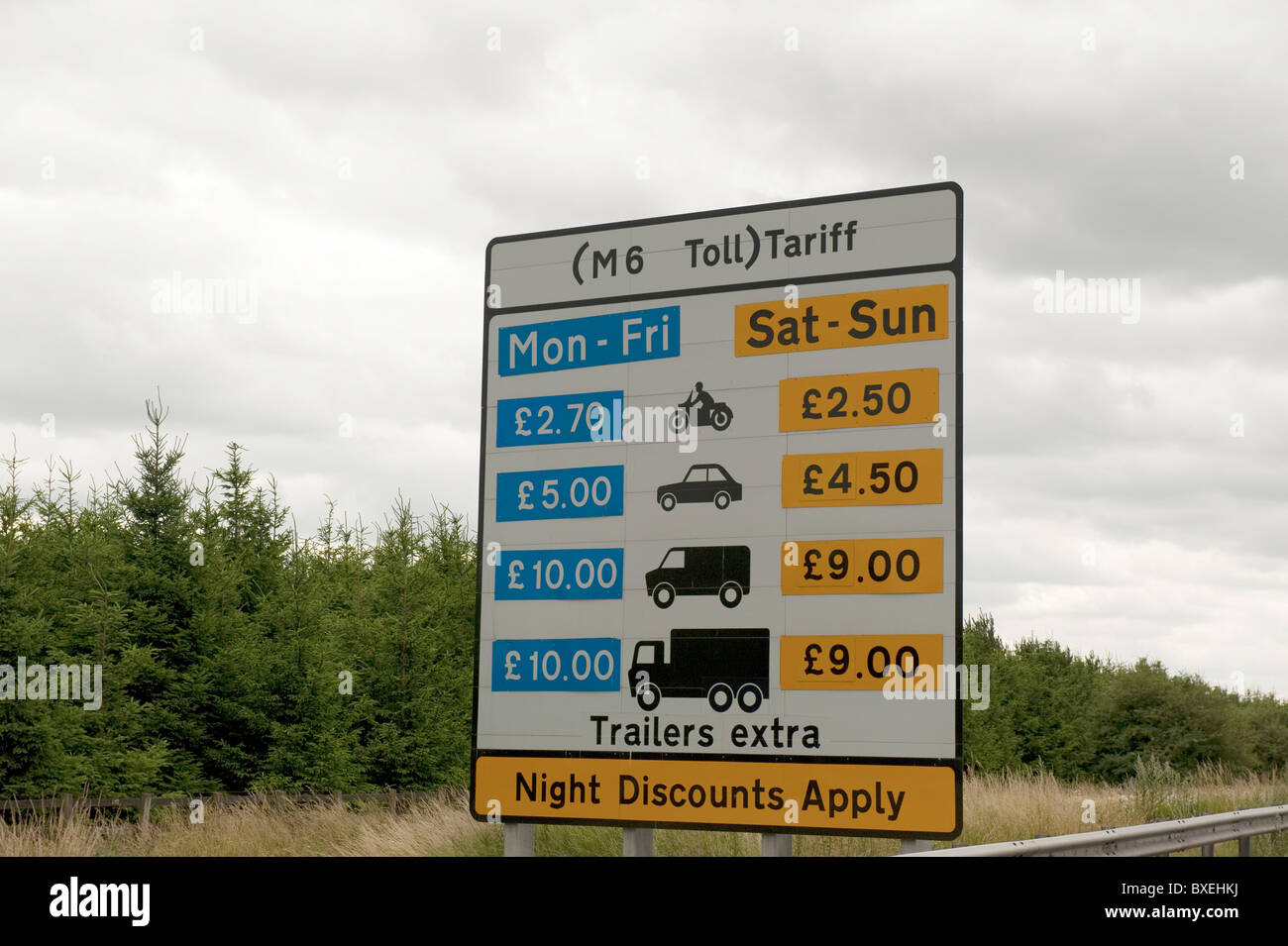 M6 Toll Tariff Sign Stock Photo