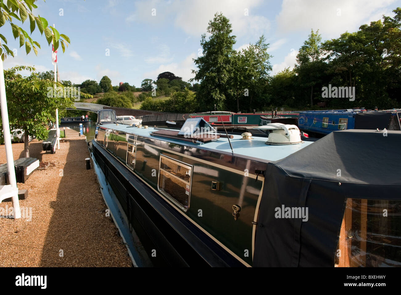 Narrow Boats in Marina Stock Photo