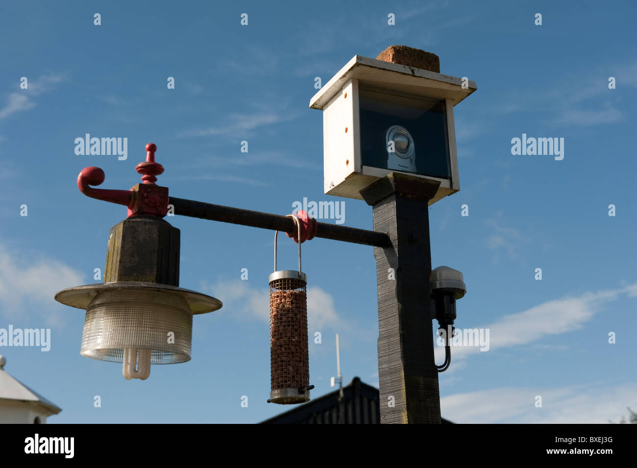 CCTV Camera and Bird Feeder Stock Photo Alamy