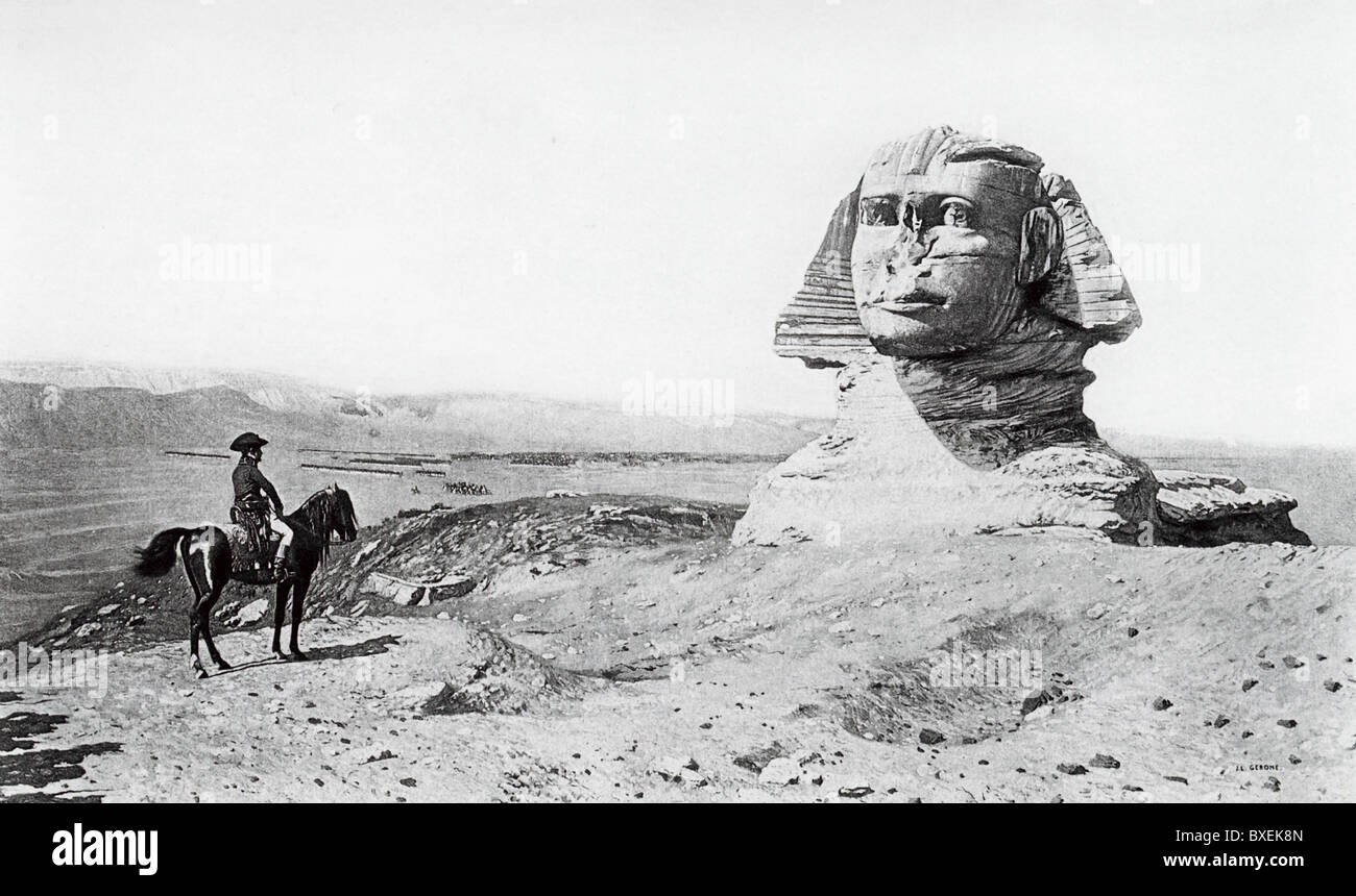 When Napoleon was n Egypt, he toured the ancient sites, including the Sphinx, and had his savants note all pertinent facts. Stock Photo