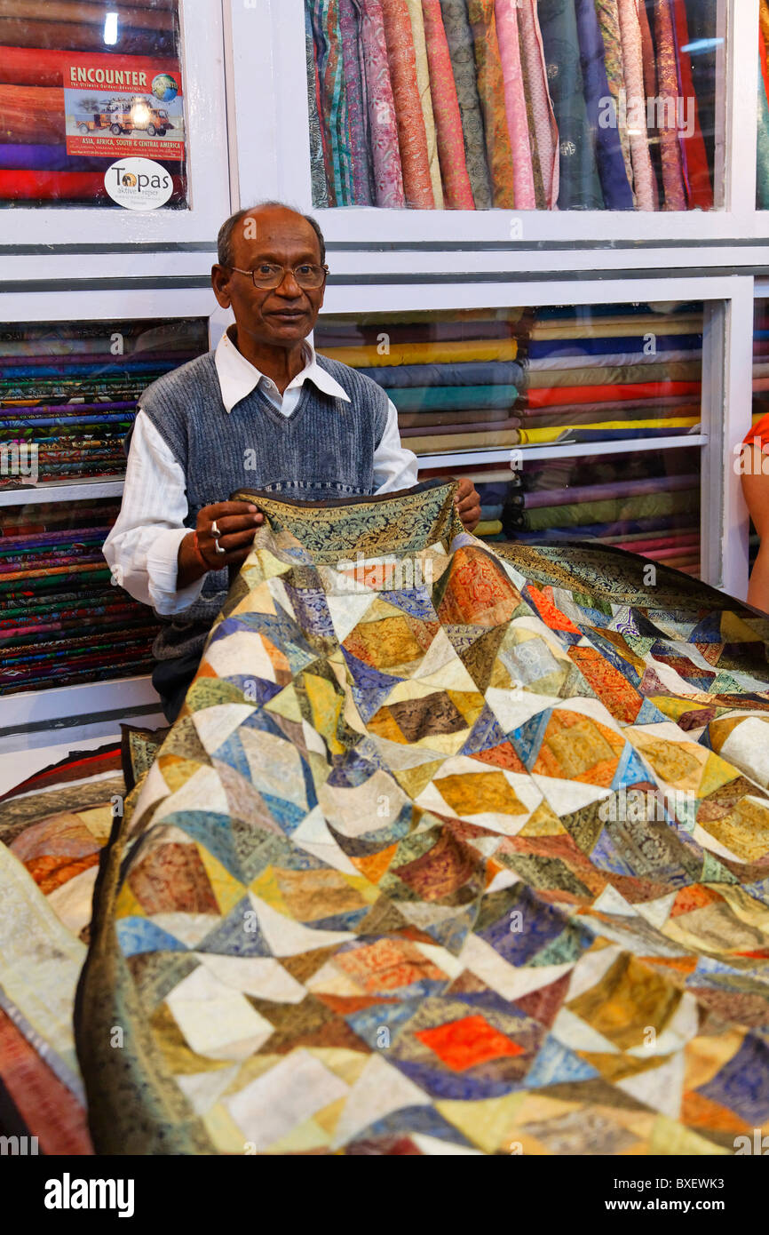 India Varanasi interior of a silk shop Stock Photo Alamy