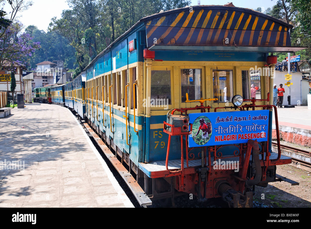 India - Tamil Nadu - Nigiri Blue Mountain Railway - Coonoor station platform Stock Photo