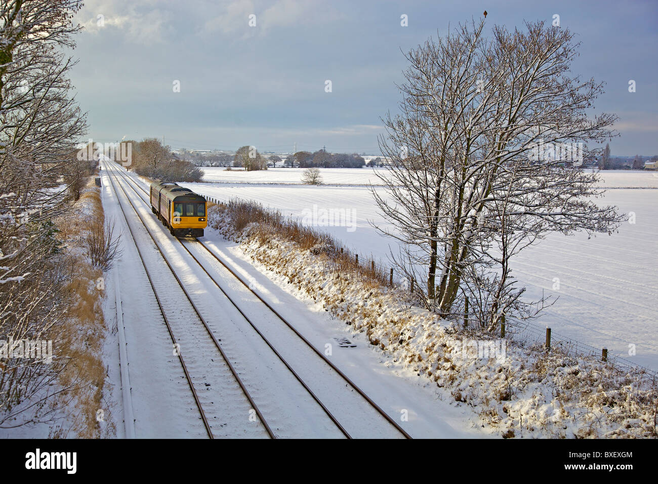 Pacer diesel multiple unit in the snow. Stock Photo