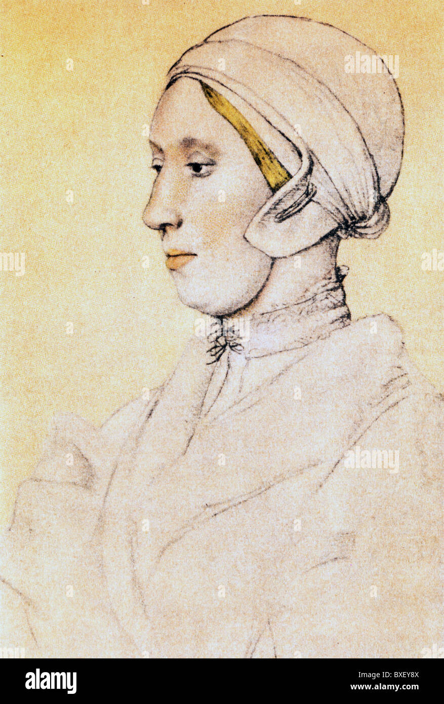Sketch by Hans Holbein the Younger; Portrait of an Unknown Woman 1543; Colour Illustration; Stock Photo