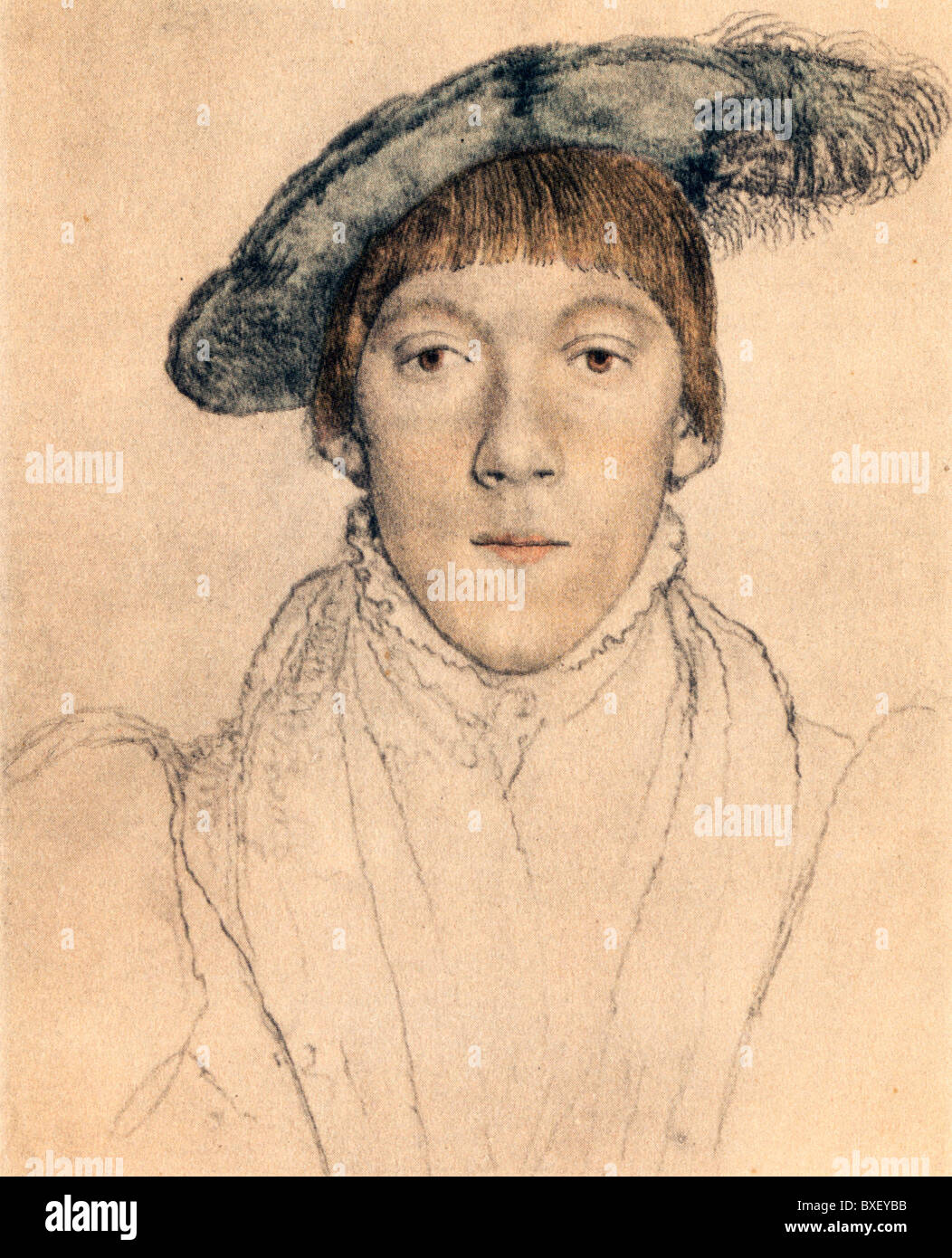 Sketch by Hans Holbein the Younger; Portrait of Henry Howard, Earl of Surrey, Colour Illustration; Stock Photo