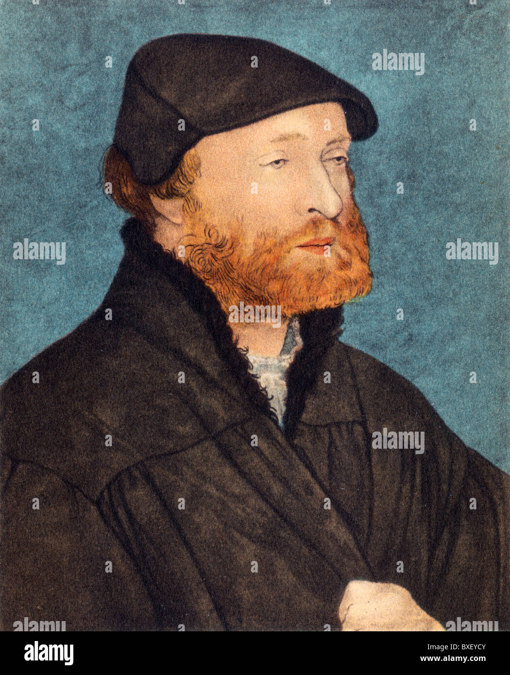 Self Portrait by Hans Holbein the Younger when he was about 40 years of age; Colour Illustration; Stock Photo