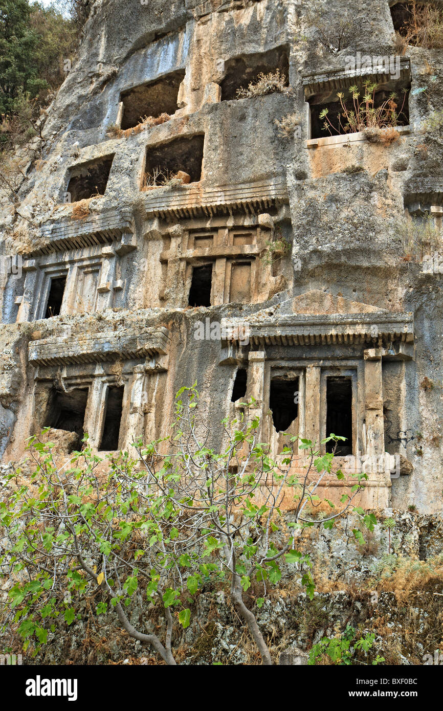 Turkey Fethiye Lycian Rock Tombs Stock Photo
