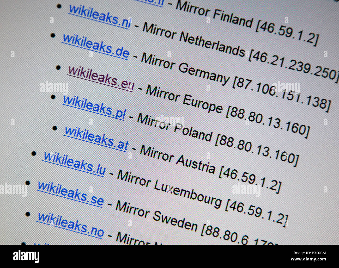 Cyber war: WikiLeaks website now has mirror sites throughout Europe Stock Photo