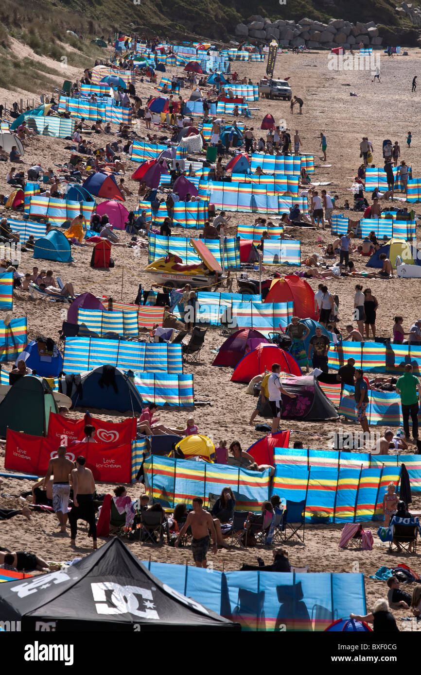Holiday Makers on a Cornish Beach Stock Photo