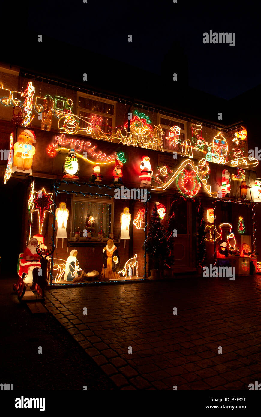 Christmas lights on a house exterior Ipswich UK Stock Photo Alamy