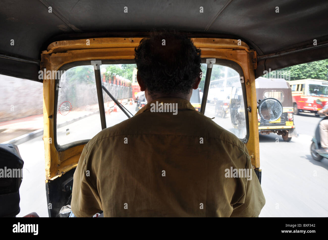 View from inside an auto rickshaw in Trivandrum Kerala India Asia Stock Photo