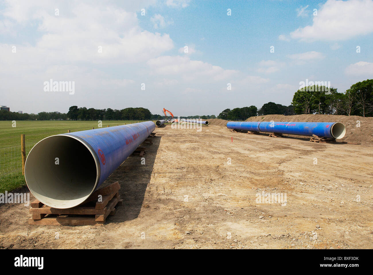 Preparation of pipes to be laid under the Wanstead Flats for a water