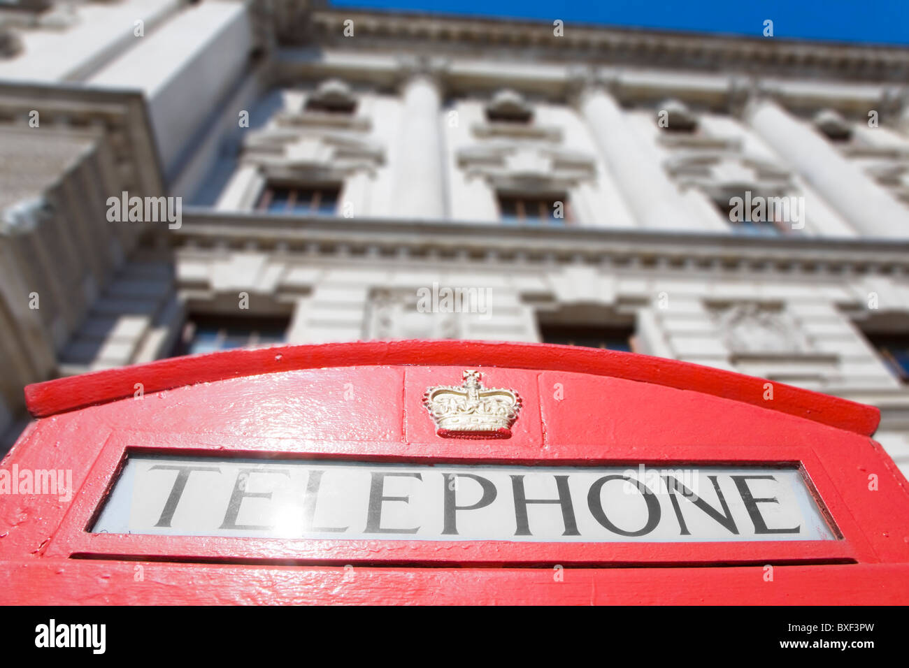 Red phone box outside Whitehall in London Stock Photo
