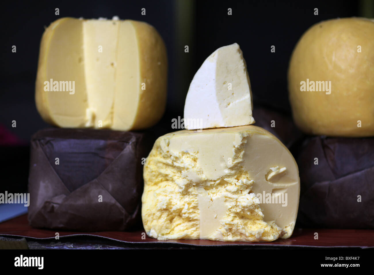 Blocks of yak butter or cheese on display in the streets of Lhasa, the