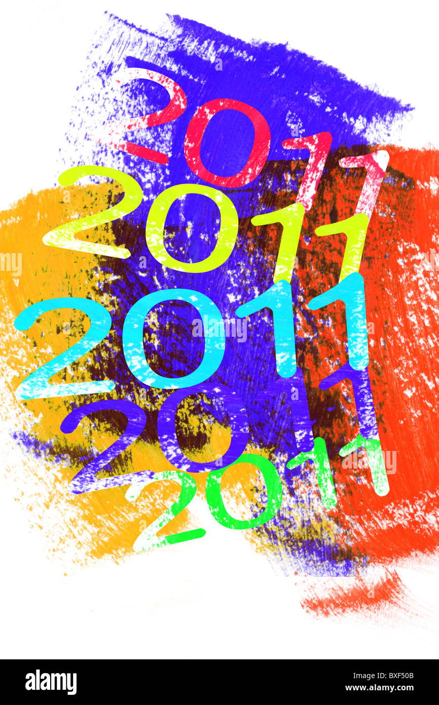 2011 new year on colorful abstract background Stock Photo