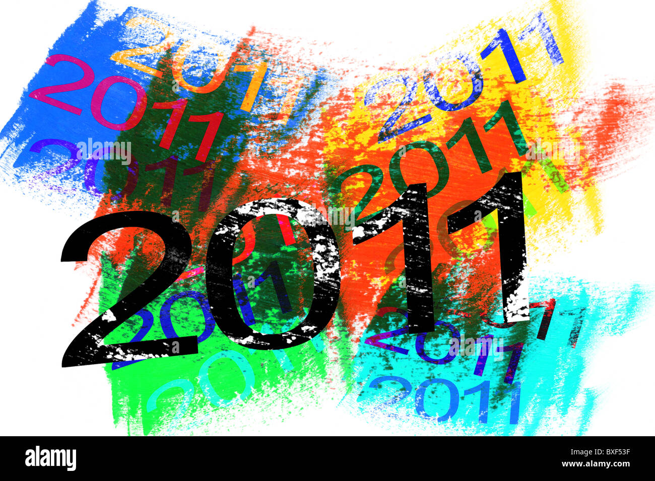 2011 new year on colorful abstract background Stock Photo