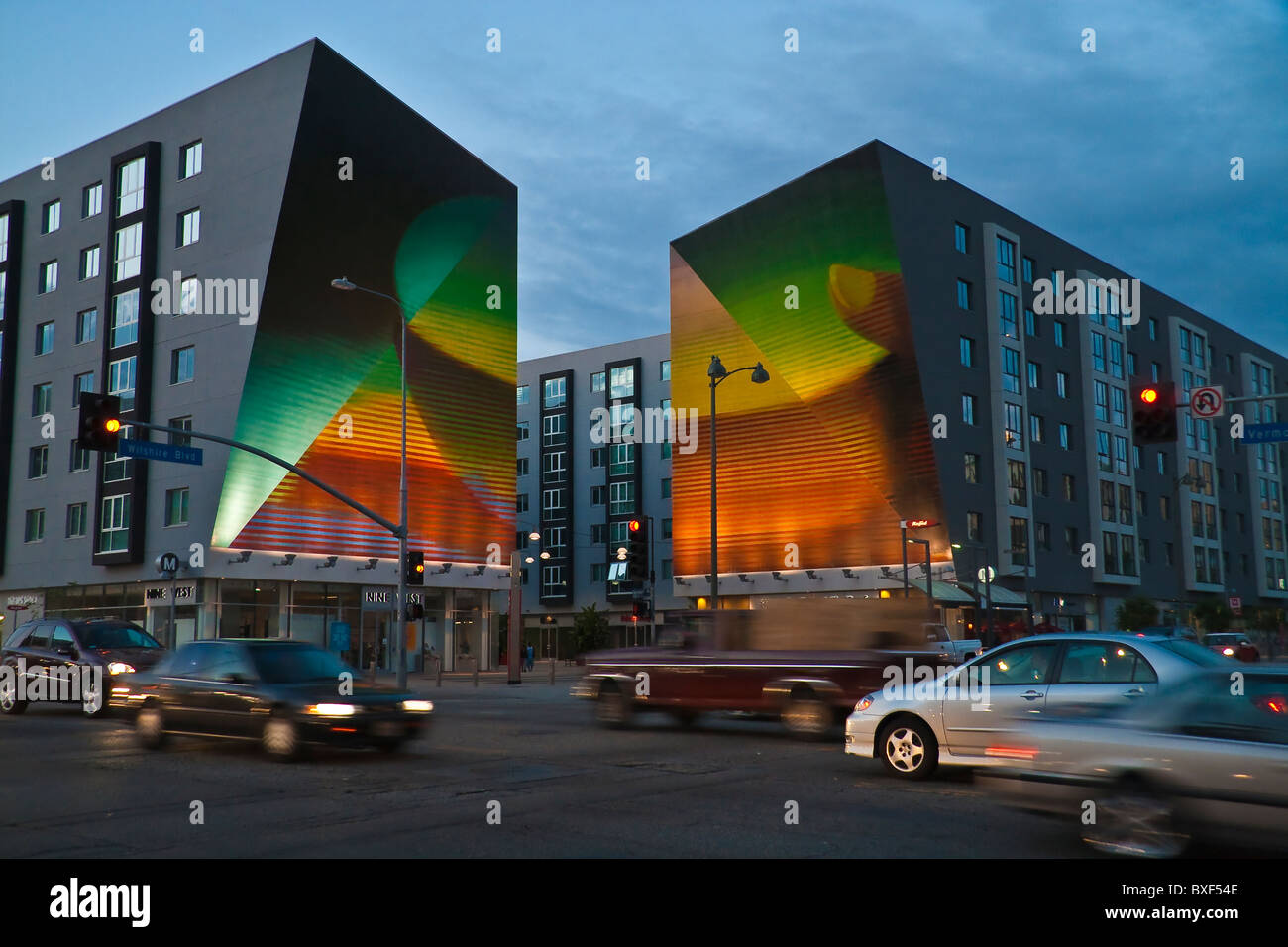Contemporary Apartment Complex with colorful wall mural in mid city Los