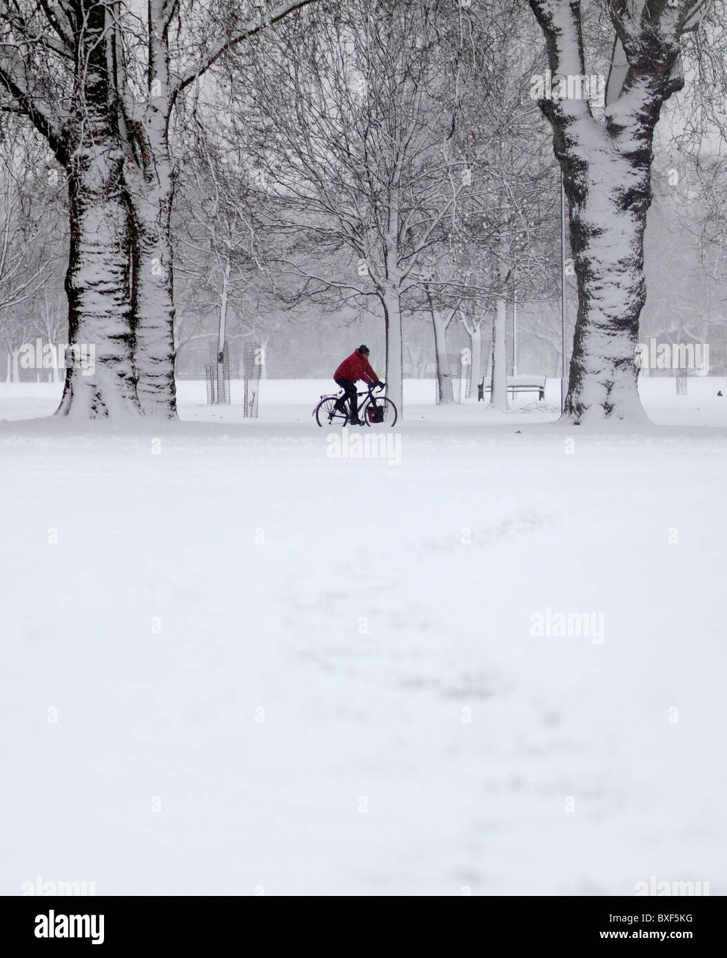 in distance cyclist riding bike on snow Stock Photo Alamy