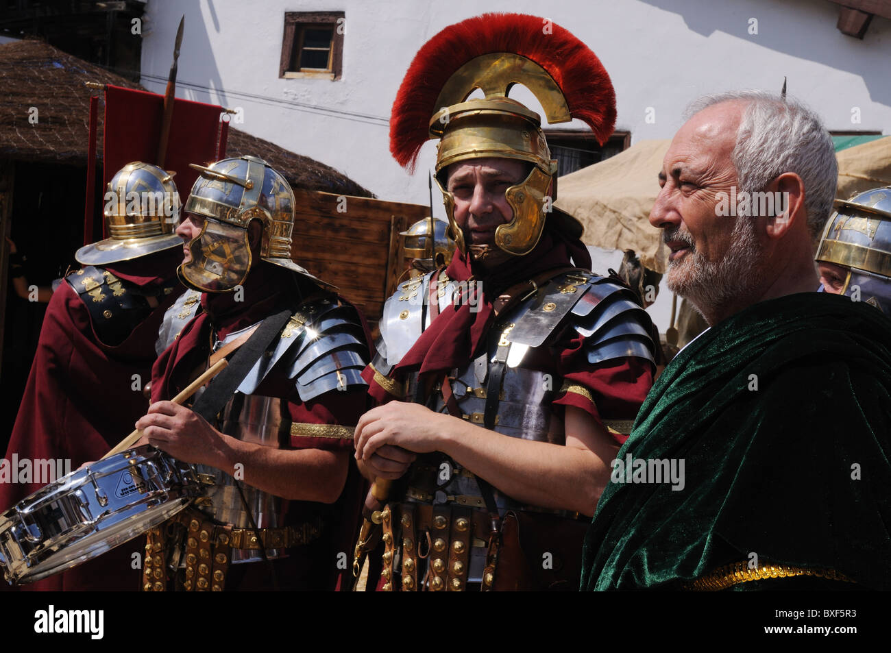 Roman army in the Main Square    ' Astur-Roman Festival of  La Carisa '  CARABANZO  Asturias SPAIN. Stock Photo