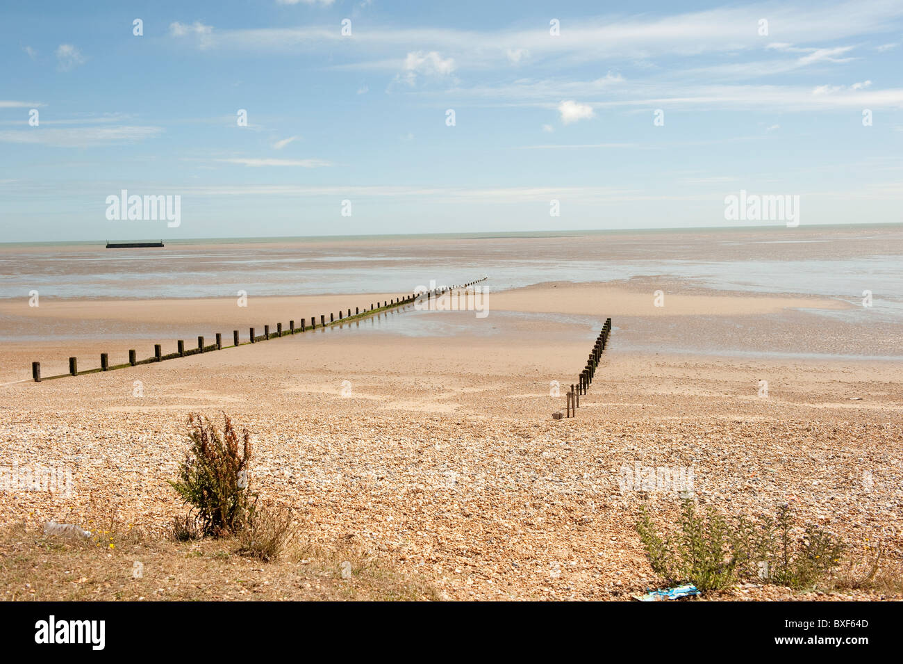 Empty Beach View Littlestone-on-Sea UK Stock Photo