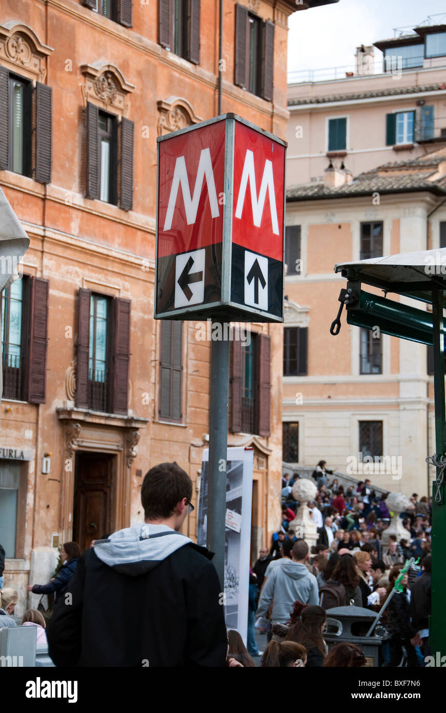 Piazza di Spagna Roma and the Metro Underground rail sign Stock Photo